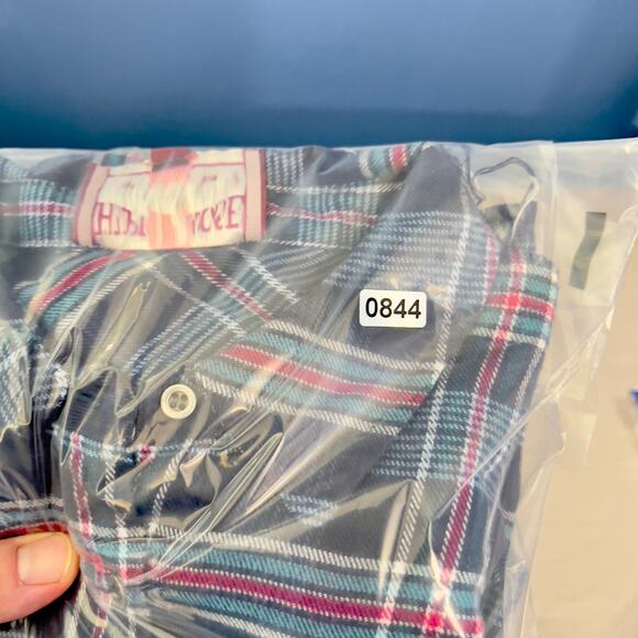 Hippie Rose Button Crop Top Woman's Small Blue Plaid Flannel Pocket - Picture 11 of 11